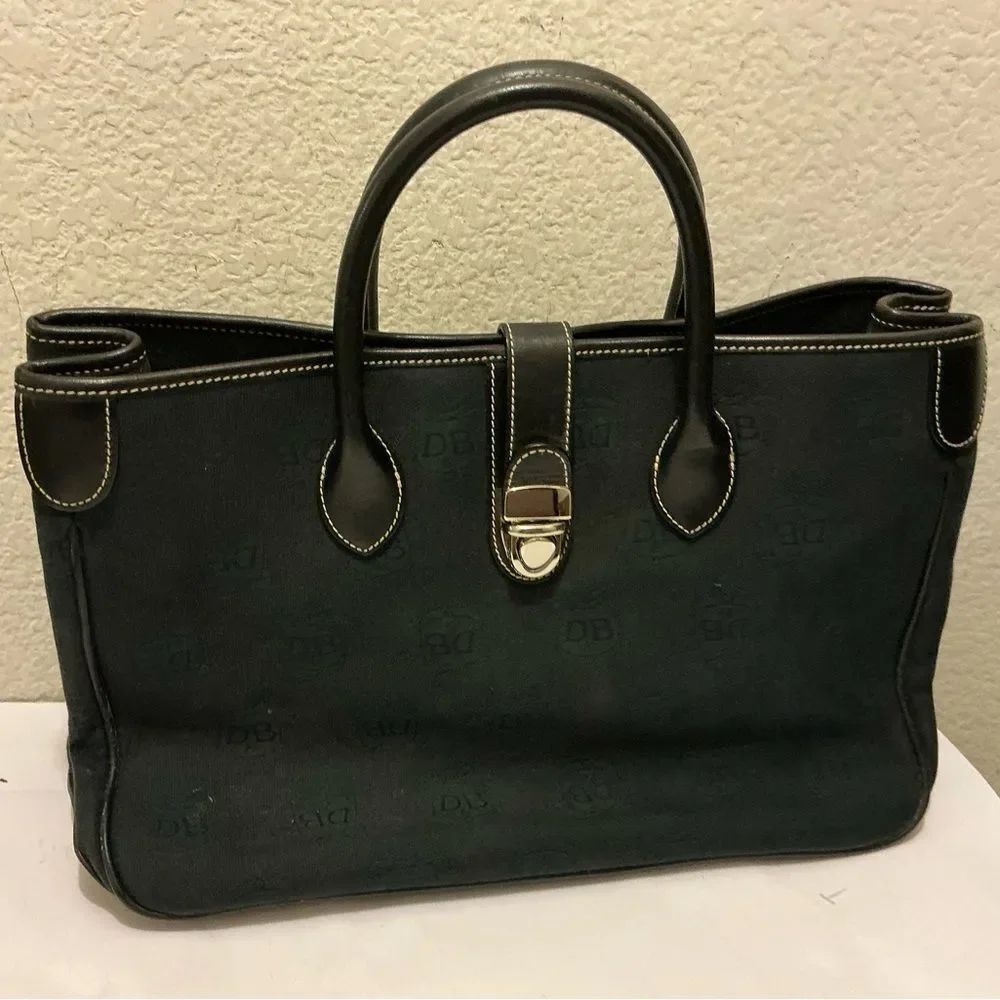 Dooney & Bourke DB Monogram Signature Canvas Double Handle Tote Bag Large Clasp